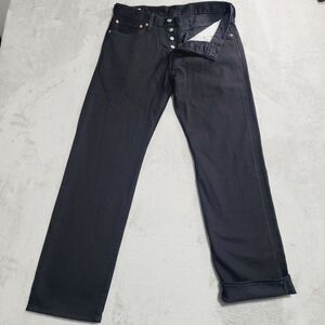 Levi's 501 Jeans Mens 32x30 Black Dark Wash Straight Button Fly Stretch Denim
